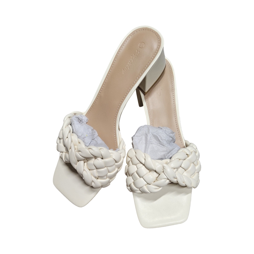 NWOT Piepiebuy Braided Heeled low block heels square toe size 8.5 cream colored